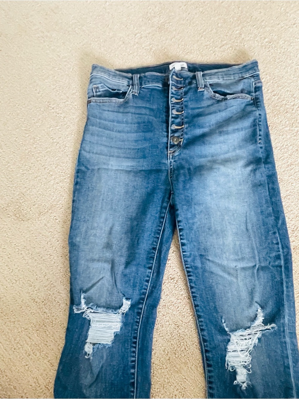 Sneak Peek Women's High-Rise Distressed Button-Fly Jeans - Blue - size 13/31
